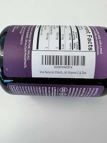 Viva Naturals Elderberry with Vitamin C and Zinc (120 Capsules) - 1000mg Sambucus Elderberry Immune Support Supplement, Black Elderberry Capsules for Adults, Elderberry Vitamins - 2 Months Supply