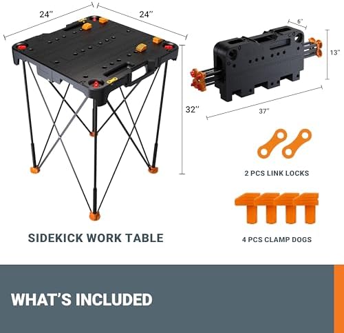 Worx WX066 Sidekick Folding Work Table, Portable All-in-one Work Bench