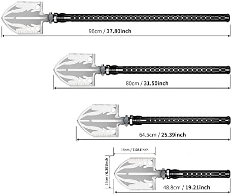 Survival Shovel Survival Axe, Camping Folding Shovels Hatchet with 19.2-37.8inch Lengthened Handle Enlarged Shovelhead High Carbon Steel with Storage Pouch for Camping Cycling Hiking