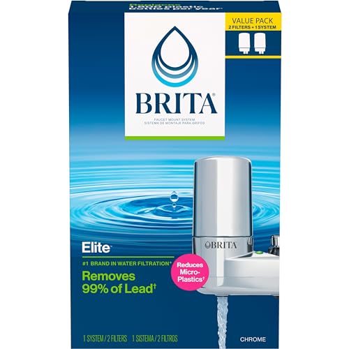 Brita Faucet Mount Water Filter for Sink, Removes 99% of Lead, Elite Filtration System, Includes 2 Replacement Filters, Chrome