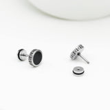 【Hypoallergenic Earrings for Men】-18G Flat Mens Surgical Steel Black Stud Earring 10mm (0.4")-【For Sensitive Skin & New Piercings】 Textured Brick Design Pair 0.28oz Men's jewelry-Para Hombre (Black)