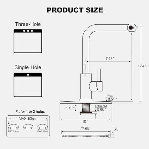 Matte Black Single Hole Kitchen Faucets with Pull Down Sprayer, Single Handle, High Flow Water, Pull Out Tap, Stainless Steel Sink Faucet, Suitable for Farmhouse Camper Laundry Rv Bar