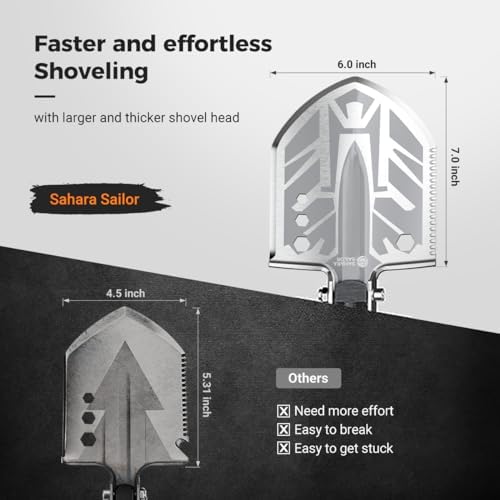 Sahara Sailor Unbreakable Tactical Shovel-180 Degree Folding Shovel-Camping Shovels - 23 in 1 Survival Gear and Equipment Multifunctional Camping Gear Survival Tools for Caping Hiking