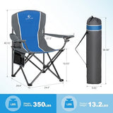 LET'S CAMP Oversized Outdoor Folding Camping Chair, 2 Pack Heavy Duty Arm Chairs with Cup Holder and Storage Bag, 350 LBS Weight Capacity, Blue