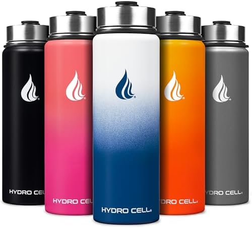 HYDRO CELL Stainless Steel Insulated Water Bottle with Straw - For Cold & Hot Drinks - Metal Vacuum Flask with Screw Cap and Modern Leakproof Sport Thermos for Adults (Navy/White 24oz)