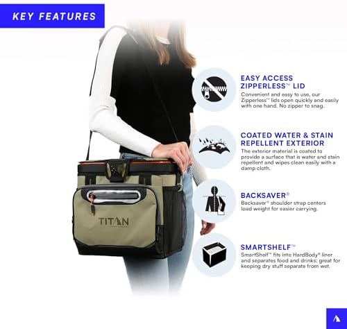 Arctic Zone Titan Deep Freeze Cooler - Zipperless Hardbody Cooler - Small & Large Capacity- Beach & Camping Cooler - Deep Freeze Insulation, HardBody Liner, and SmartShelf