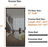 MAGZO Hanging Screen Door, Fits Door Size 32" x 80" (Curtain Size 34'' x 81''), Upgraded Fiberglass Mesh Net with Tension Rod&Hook&Loop (One Piece Can be Installed in 2 Ways), Weighted Bottom, Grey