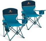 LET'S CAMP Camping Chair 2 Pack Folding Chair with 3-Can Cooler Bag Portable Lawn Chair with Cup Holder,Storage Pocket, Supports 225LBS, Collapsible Chair for Camp, Beach, Picnic (Blue)