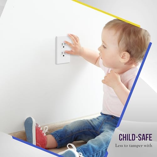 ENERLITES Screwless Duplex Wall Plate Covers, Child Safe Receptacle Outlet Covers, Size 1-Gang 4.68"x 2.93",Unbreakable Polycarbonate Thermoplastic,SI8821-W-10PCS,Glossy, White, 10 Pack