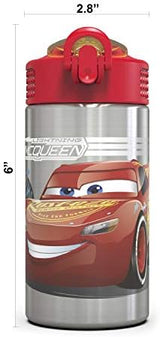Zak Designs Disney Cars 3 - Stainless Steel Water Bottle with One Hand Operation Action Lid and Built-in Carrying Loop, Kids Water Bottle with Straw Spout is Perfect for Kids (15.5 oz, 18/8, BPA-Free)