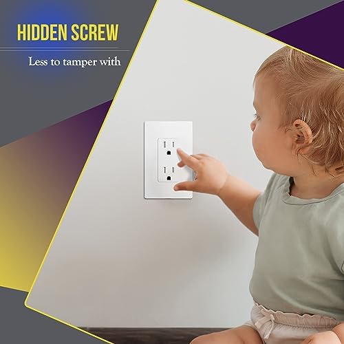 ENERLITES Screwless Decorator Wall Plate Child Safe Outlet Cover, Size 1-Gang 4.68" H x 2.93" L, Polycarbonate Thermoplastic, SI8831-W-10PCS, White (10 Pack)