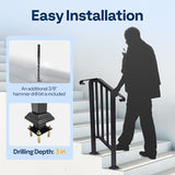 VIVOHOME 2-Pack Wrought Iron Hand Rails for Outdoor Steps – 13.5" Curved Ends and Safety Balusters Exterior Railing Kit for Porch, Deck, or Indoor Stairs (2-Step, Black)