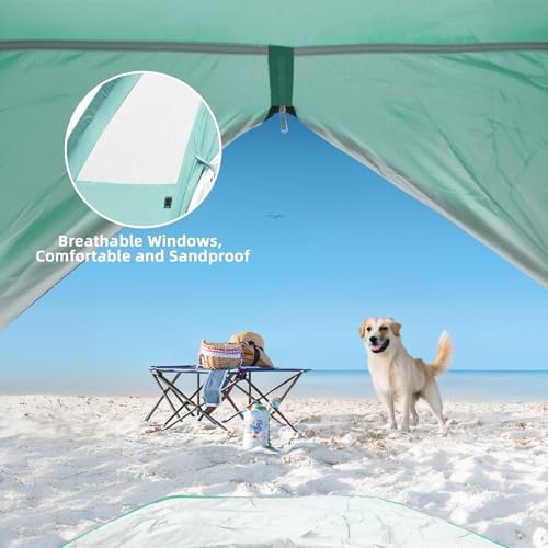 Beach Tent for 3-4 Person, Large Easy Setup Beach Shade Canopy with UPF 50＋ UV Protection, Portable Shade Tent with 3 Ventilating Mesh Windows for Outdoor, Picnics, Fishing