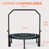 BCAN 450/550 LBS Foldable Mini Trampoline, 40"/48" Adult Fitness Trampoline with Bungees, U Shape Adjustable Foam Handle, Stable & Quiet Exercise Rebounder,Indoor/Outdoor Workout