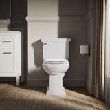 KOHLER Stonewood Quiet-Close Round Toilet Seat, Slow Close Design, Durable Wood, Easy Installation, Universal Fit, White Finish, K-20467-0