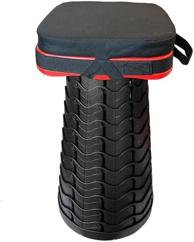 Portable Collapsible Stool Set - Heavy Duty Square Collapsible Stool + Thick Seat Cushion - 550lbs Load Capacity for Camping Travel Picnic Gardening (Red/Black)