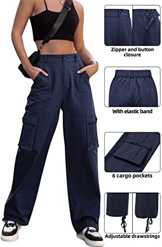 ZMPSIISA Women High Waisted Cargo Pants Wide Leg Casual Pants 6 Pockets Combat Military Trousers