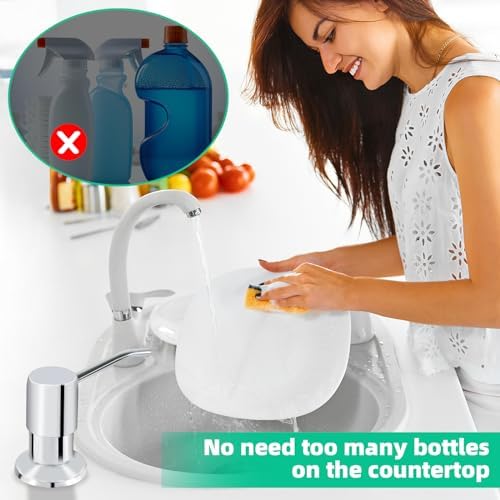Soap Dispenser for Kitchen Sink, Built in Sink Soap Dispenser, Countertop Soap Dispenser Pump with 47" Extension Tube kit, No Need to Fill Little Bottle Again, Chrome