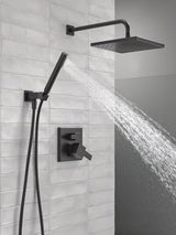 Delta Faucet Modern Raincan 2-Setting Shower Square System Including Rain Shower Head and Handheld Spray Black, Rainfall Shower System Brushed Black, Shower Valve Trim Kit, Matte Black 342701-BL