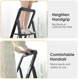 KINGRACK Aluminium 3 Step Ladder, Lightweight Step Stool with Non-Slip Pedals, Handrail, 330 LBS Foldable Step Ladder for Kitchen, Garage, Home, Space Saving, Sturdy and Portable, Black