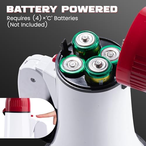 MyMealivos Portable Megaphone Bullhorn 20 Watt Power Megaphone Speaker Voice and Siren/Alarm Modes with Volume Control and Strap (White&Red)