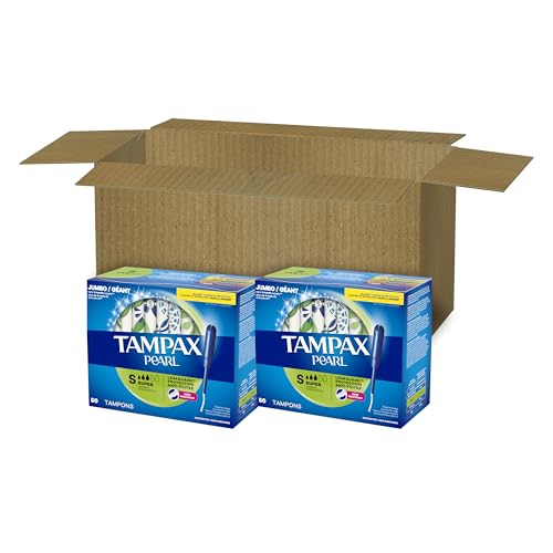 Tampax Pearl Tampons Super Absorbency,With Leakguard Braid, Unscented, 50 Count x 2 Packs (100 Count total) (Packaging May Vary)