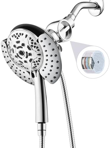 2-in-1 Filtered Shower Head with Handheld: Dual Shower Heads with Rain Shower & Handheld Shower Head, 10-Mode Detachable Shower Head with Massage Spray, Shower Trim Systems