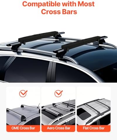 VEVOR Soft Roof Rack Pads, 30" Universal Car Roof Rack Pad for Various Crossbars, 176LBS Loading Luggage Kayak Carrier with 2 Tie Down Straps, 2 Quick Loop Straps & Storage Bag for SUP Canoe Snowboard