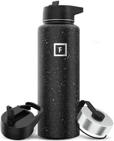 IRON °FLASK Camping & Hiking Hydration Flask with 3 Lids - Stainless Steel, Double Walled & Vacuum Insulated Water Bottle - Leak Proof & BPA Free (Black Speckle, Straw - 40 oz)