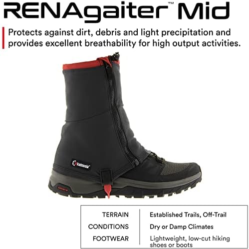 Kahtoola RENAgaiter Mid Gaiters for Hiking, Mountaineering, Trail Running, Shoe & Boot Protection in Mud, Snow & Ice