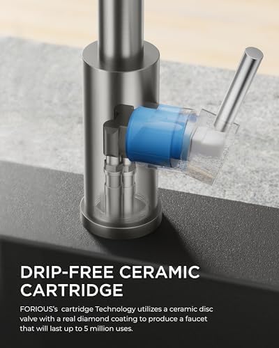 FORIOUS Kitchen Faucets with Soap Dispenser and Pull Down Sprayer, Brushed Nickel, High Arc Single Handle Classic 3 Modes Stainless Steel Faucet for Kitchen Sink Farmhouse RV Bar Laundry Camper