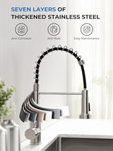 WEWE Kitchen Sink Faucet, Kitchen Faucets with Pull Down Sprayer Stainless Steel Single Handle Single Hole Brushed Nickel Commercial Industrial Spring Pull Out Laundry Farmhouse Kitchen Faucet