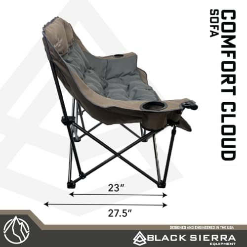 Black Sierra Double Camping Chair for Adults, Oversized Folding Loveseat Supports 600 lbs, Plush Padded Outdoor Couch with Cup Holders and Carry Bag for Beach, Patio, RV, or Tailgating Events