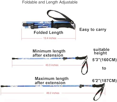 Aluminum Collapsible Ultralight Travel Trekking Hiking Pole for Men and Women