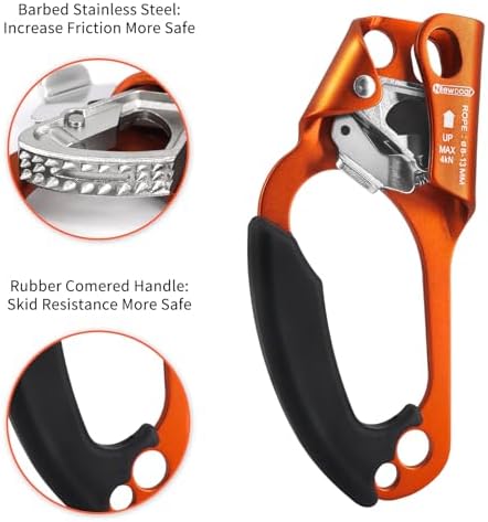 NewDoar UIAA & CE Certified Hand Ascender Rock Climbing Tree Arborist Rappelling Gear Equipment Rope Clamp for 8~13MM Rope