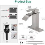 VOTON Waterfall Bathroom Faucets Brushed Nickel Modern Single Handle Sink Faucet for 1 or 3 Holes with Deck Plate and Pop-Up Drain, Rv Sink Camper Farmhouse Faucet