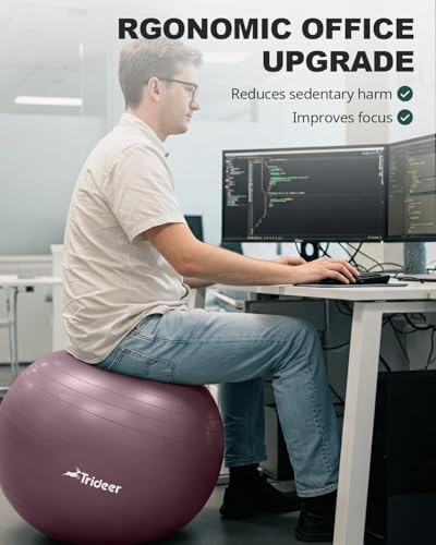 Trideer Yoga Ball - Exercise Ball for Workout pilates Stability - Anti-Burst and Slip Resistant for physical therapy, Birthing, Stretching & Core Workout, Office Ball Chair, Flexible Seating, Home Gym