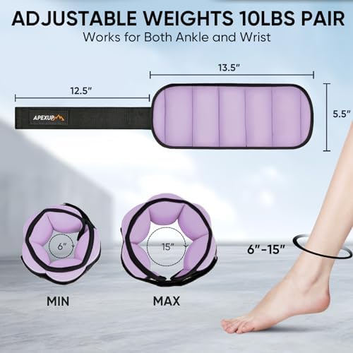 APEXUP 10lbs/Pair Adjustable Ankle Weights for Women and Men, Modularized Leg Weight Straps for Yoga, Walking, Running, Aerobics, Gym