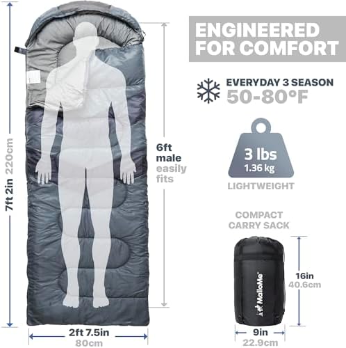 MalloMe Sleeping Bags for Adults Cold Weather & Warm - Backpacking Camping Sleeping Bag for Kids 10-12, Girls, Boys - Lightweight Compact Camping Essentials Gear Accessories Hiking Sleep Must Haves
