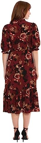 London Times Women's High Neck Sheer Midi Dress