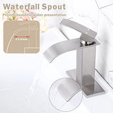 Qomolangma Waterfall Bathroom Faucet, Brushed Nickel Modern Single Handle Bathroom Faucets for 1 or 3 Hole Bathroom Sink Faucet Mixer Tap Washbasin Faucet with Deck, Pop-up Drain and Supply Hoses