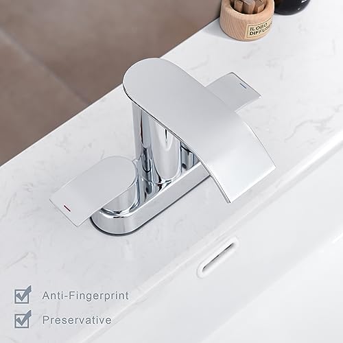 Ultimate Unicorn waterfall faucet chrome for bathroom sink, wide mouth spout with two handles waterfall, sink vanity faucet, single hole or 3 basin lavatory mode (DJS-MP-SB-PB-C)