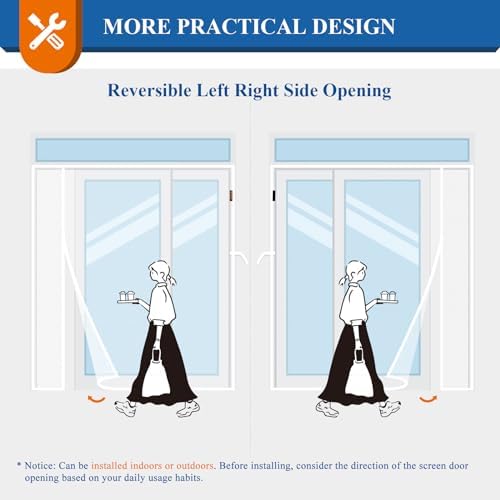 MAGZO Magnetic Screen Door White 72'' x 80'', Reversible Left Right Side Opening, Upgraded Polyester Scratch-Proof, Mesh Net for Sliding Glass/Single/Patio/French Doors with Adhesive-Hook&Loop to Hang