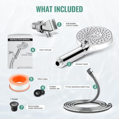 Filtered Shower Head with Handheld, High Pressure 9 Spray Mode Chrome Showerhead with Filters,detachable shower head,Water Softener Filters Beads for Hard Water -Remove Chlorine