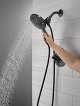 Delta Faucet Arvo 14 Series Single-Handle Shower Faucet, Shower Trim Kit with 4-Spray In2ition 2-in-1 Dual Hand Held Shower Head with Hose, Matte Black 142840-BL-I (Valve Included)