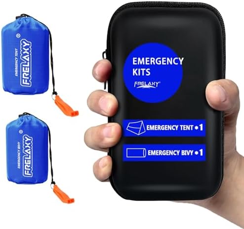 Frelaxy Extra-Thick Survival Tent and Emergency Sleeping Bag, Emergency Shelter Survival Bivy Set with Whistles, Paracord, Storage Pouches, and EVA Case, Perfect for Survival Kits