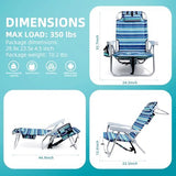 Beach Chairs for Adults Heavy Duty, Compact Portable Lay Flat Folding Chair with Backpack Straps and Large Cooler Pouch, Support to 350LBS (Stripes_Blue&Cyan)