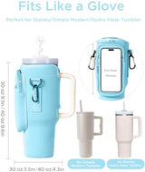 dabria Water Bottle Carrier Bag with Phone Pocket for Stanley 40/30 oz Tumbler Neoprene Water Bottle Holder Pouch with Adjustable Strap Bollus with Straw Cover & Carabiner for Stanley Cup Accessories