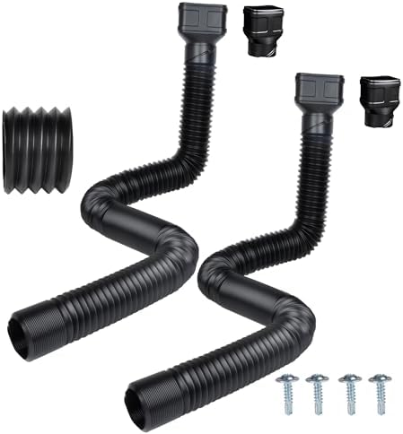 7ft Long Gutter Downspout Extensions, 3" Gutter Downspout Extender Pipe for 2"×3" Downspout and 3"×4" Downspout, Flexible Pipe Stretched Length 7ft, Black,2-Pack