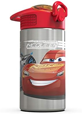 Zak Designs Disney Cars 3 - Stainless Steel Water Bottle with One Hand Operation Action Lid and Built-in Carrying Loop, Kids Water Bottle with Straw Spout is Perfect for Kids (15.5 oz, 18/8, BPA-Free)